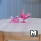 Miniature Rooster and Nesting Hen Figurines 1:12 Scale Dollhouse (pink) (plastic) - H022