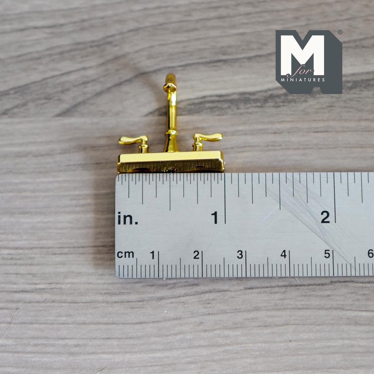 1:12 Scale Miniature Widespread Faucet, Double Handle, 1 inch wide, DIY Dollhouse Supply (gold)