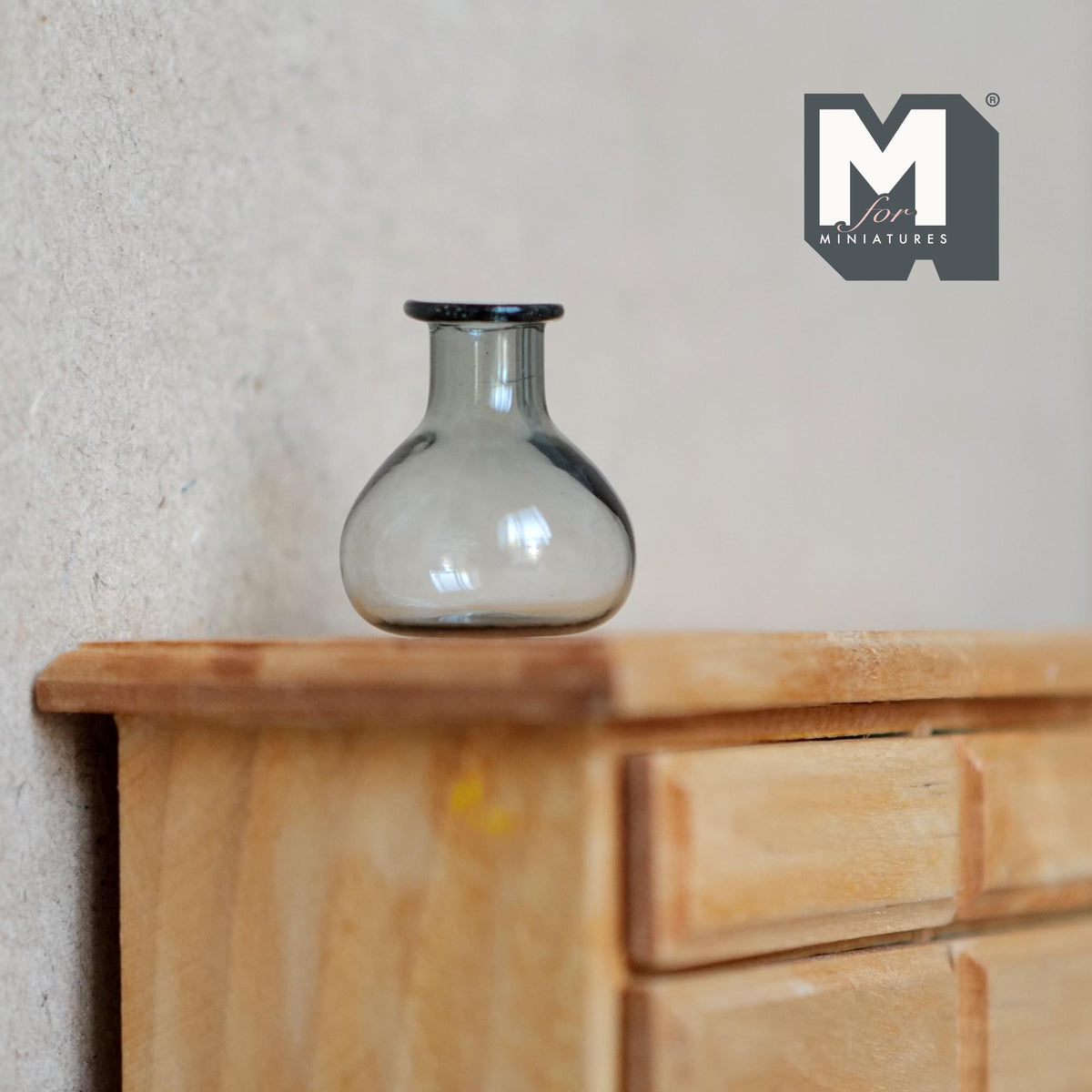 1:12 Scale Miniature Glass Bottle Vase, Round Body with Flared Neck, 1 inch tall, DIY Dollhouse Supply (gray) (G)