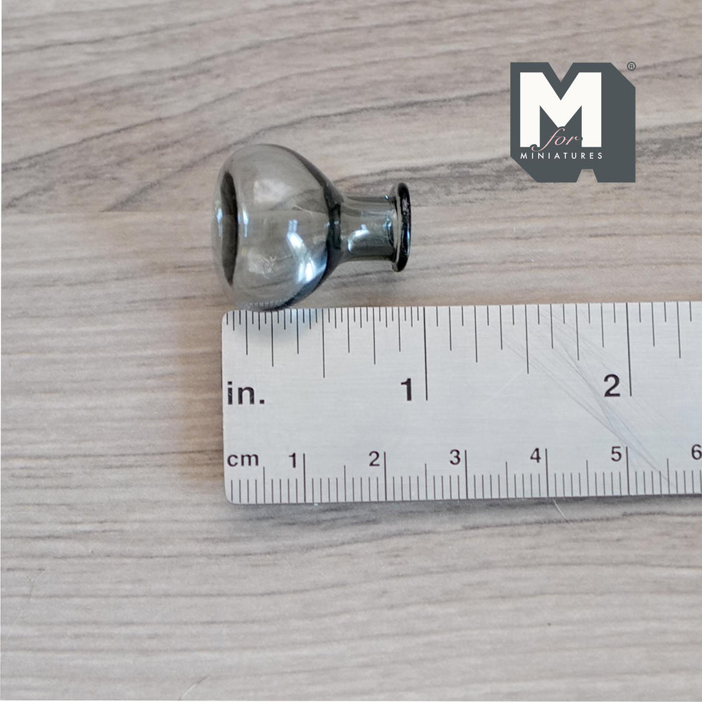 1:12 Scale Miniature Glass Bottle Vase, Round Body with Flared Neck, 1 inch tall, DIY Dollhouse Supply (gray) (G)
