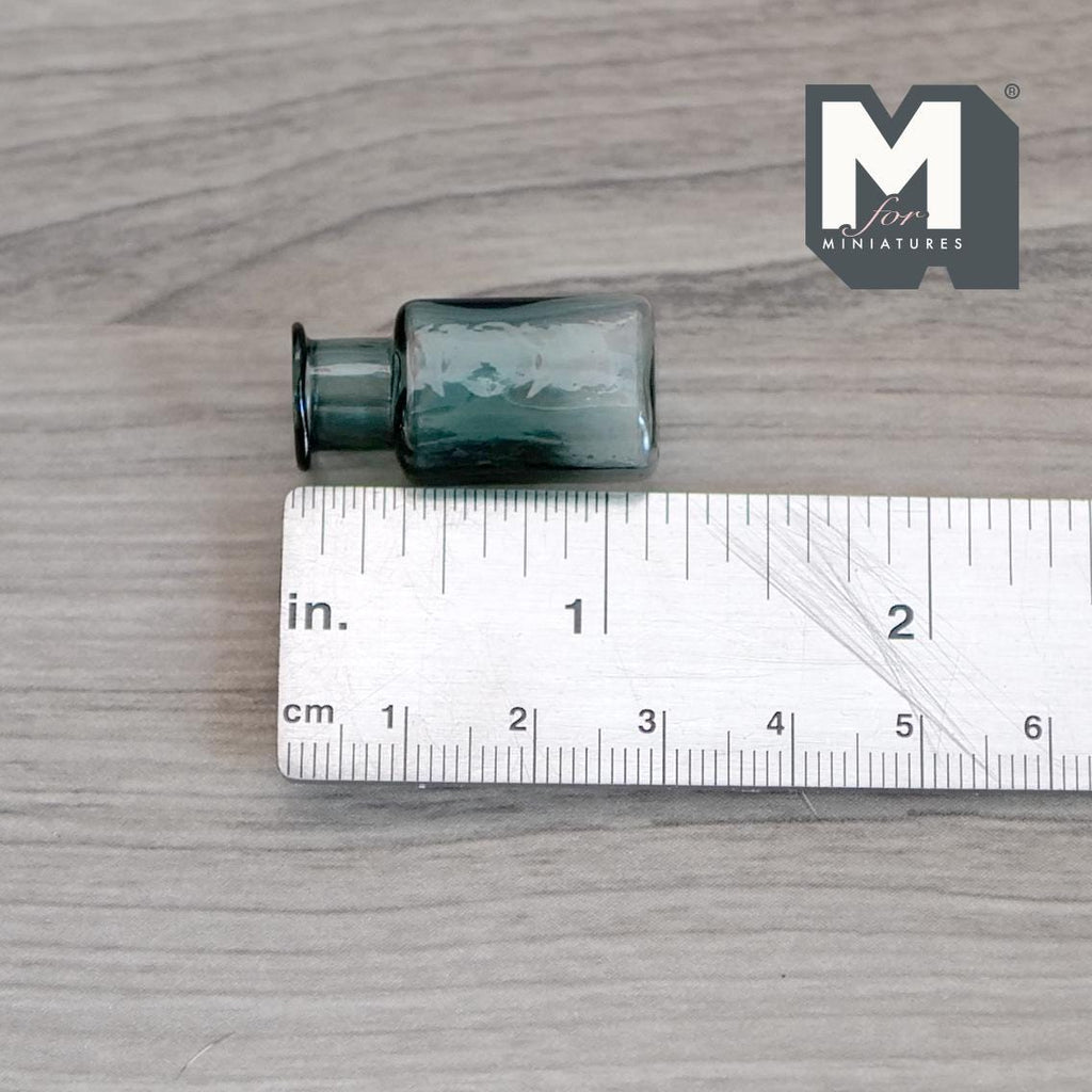 1:12 Scale Miniature Glass Bottle Vase, Wide Short Neck, 1-1/8 inch tall, DIY Dollhouse Supply (green) (M)