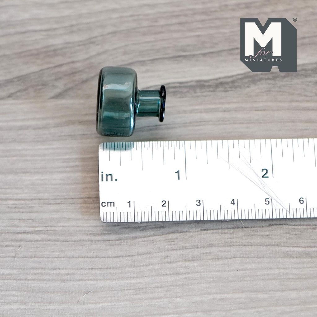 1:12 Scale Miniature Green Glass Bottle, Squat Round Shape, 13/16 inch tall, DIY Dollhouse Supply (O)