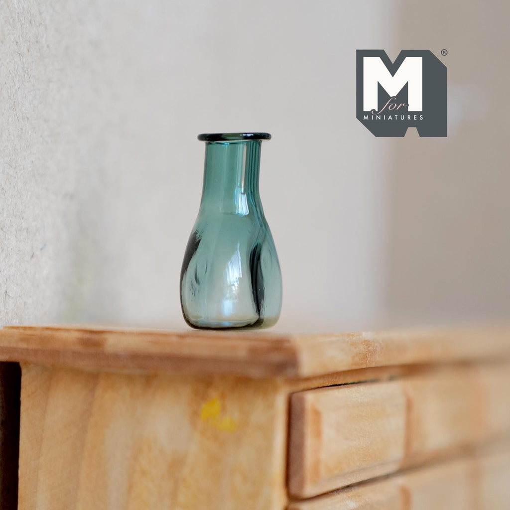1:12 Scale Miniature Glass Bottle Vase, Round Body with Narrow Neck, 1 inch tall, DIY Dollhouse Supply (teal) (Q)