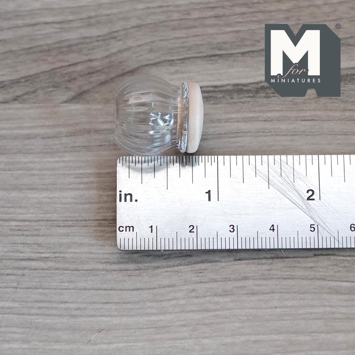 1:12 Scale Miniature Ribbed Clear Glass Jar with Pink Wood Lid, 11/16 inch tall, DIY Dollhouse Supply (S)