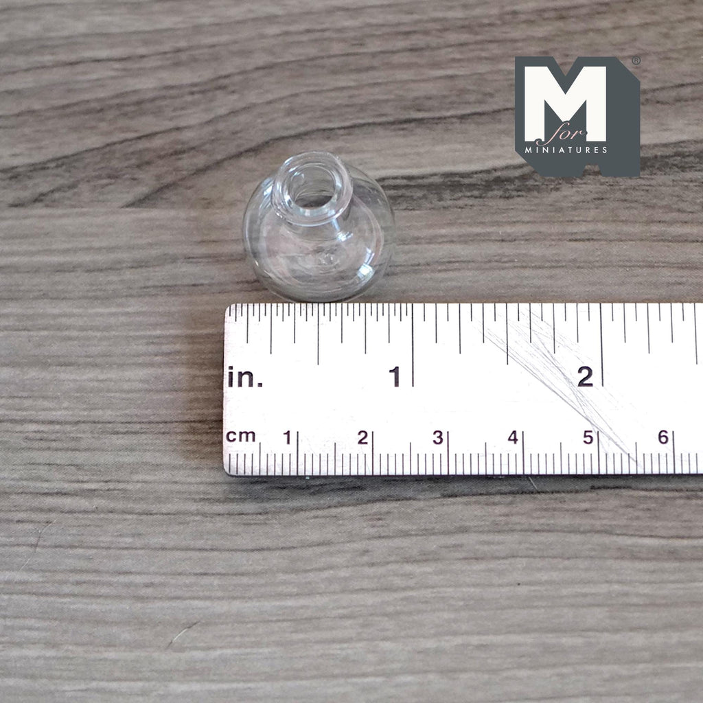 1:12 Scale Miniature Clear Glass Bottle Vase, Round Body, Short Neck, 13/16 inch tall, DIY Dollhouse Supply (U)