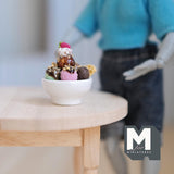 Miniature Chocolate Ice Cream Sundae on Ceramic Bowl 1:12 Scale Dollhouse Miniature Dessert 1-1/16 inch tall -