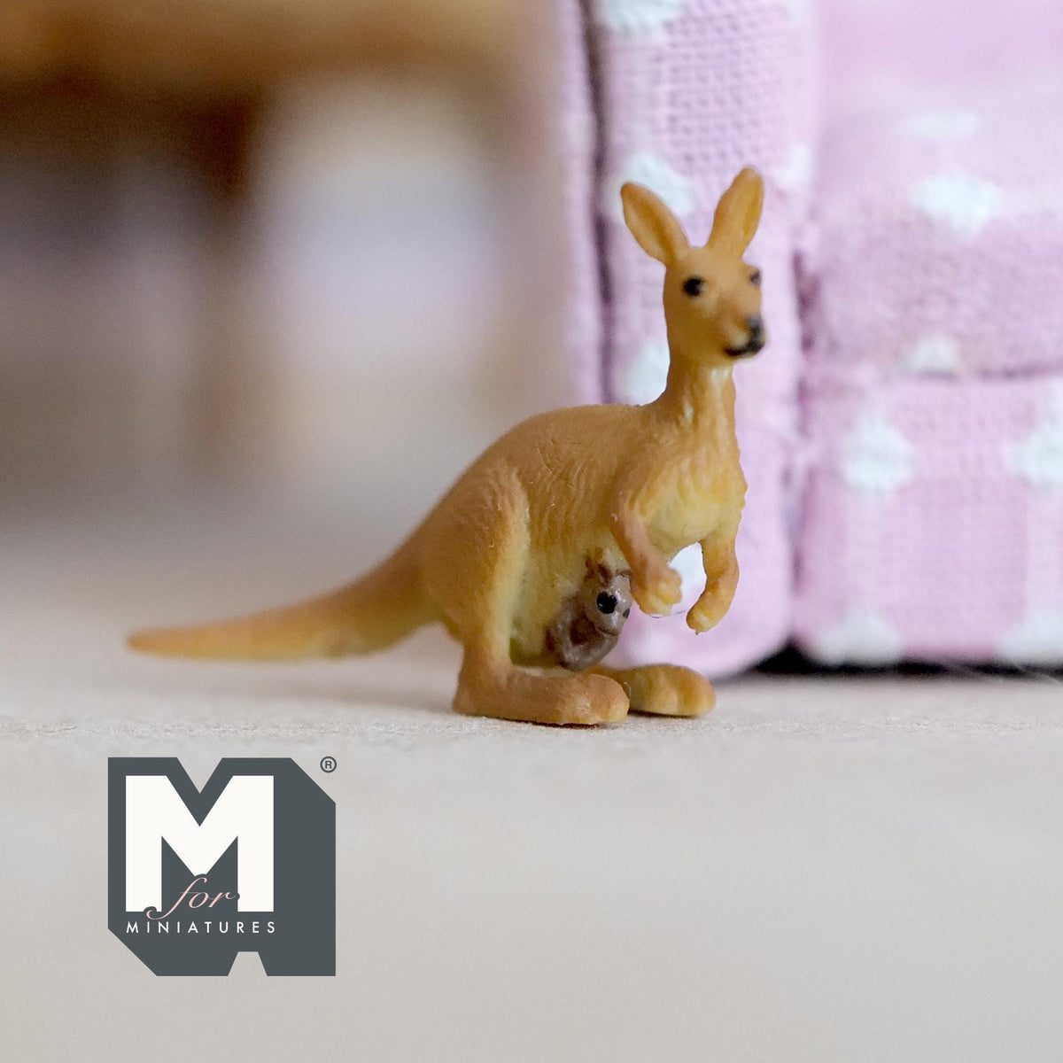 1:12 Scale Miniature Kangaroo with Baby Joey in Pouch, 7/8 inch tall, DIY Dollhouse Supply