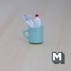 Brosses à dents, dentifrice et gobelet miniatures à l'échelle 1:12, ensemble de 4 pièces, fournitures pour maison de poupée DIY (aqua)
