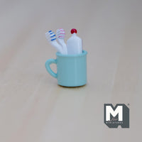 Miniature Toothbrush Toothpaste Rinse Cup 1:12 Scale Dollhouse Bathroom Tooth Mug Mouthwash Cup Set of 4 (blue) - H034