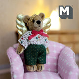 Miniature Plush Dressed Bear with Golden Wings 1:12 Dollhouse Bear with Flexible Limbs 2-1/2 inch tall (from WMB) - H047