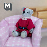 Miniature Plush Bear with One Piece Dress and Crystal Belt 1:12 Dollhouse Bear with Flexible Limbs 2-5/8 inch tall (from WMB) - H047