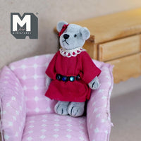 Miniature Plush Bear with One Piece Dress and Crystal Belt 1:12 Dollhouse Bear with Flexible Limbs 2-5/8 inch tall (from WMB) - H047