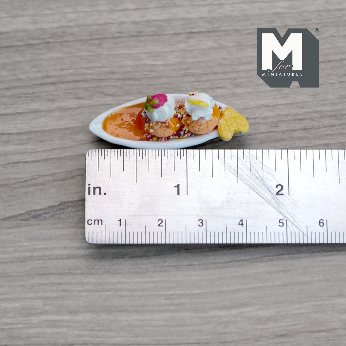 1:12 Scale Miniature Green Tea Ice Cream Sundae on Oval Plate, 1-1/2 inch long, DIY Dollhouse Supply