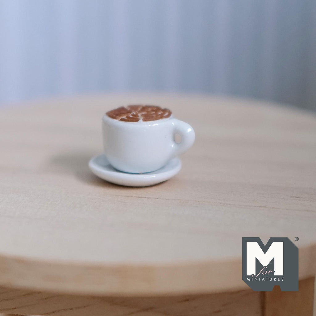 1:12 Scale Miniature Latte Coffee Cup with Saucer, 3/8 inch dia., DIY Dollhouse Supply
