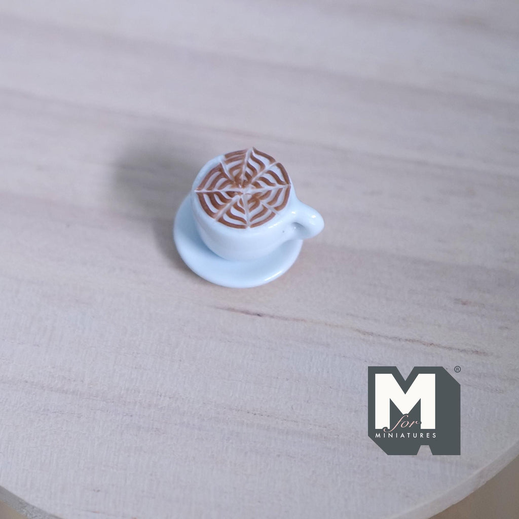 1:12 Scale Miniature Latte Coffee Cup with Saucer, 3/8 inch dia., DIY Dollhouse Supply