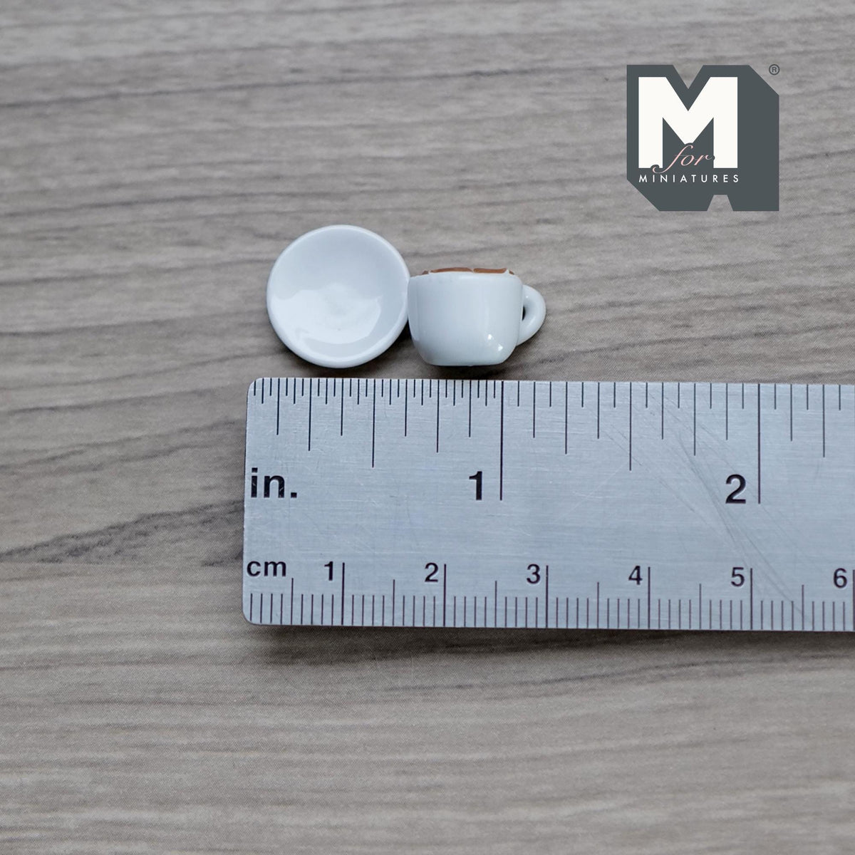 1:12 Scale Miniature Latte Coffee Cup with Saucer, 3/8 inch dia., DIY Dollhouse Supply