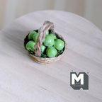 1:12 Scale Miniature Wicker Basket of Green Apples, Arched Handle, 1-3/8 inch tall, DIY Dollhouse Supply