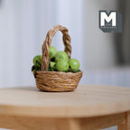 1:12 Scale Miniature Wicker Basket of Green Apples, Arched Handle, 1-3/8 inch tall, DIY Dollhouse Supply