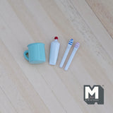 Miniature Toothbrush Toothpaste Rinse Cup 1:12 Scale Dollhouse Bathroom Tooth Mug Mouthwash Cup Set of 4 (blue) - H034