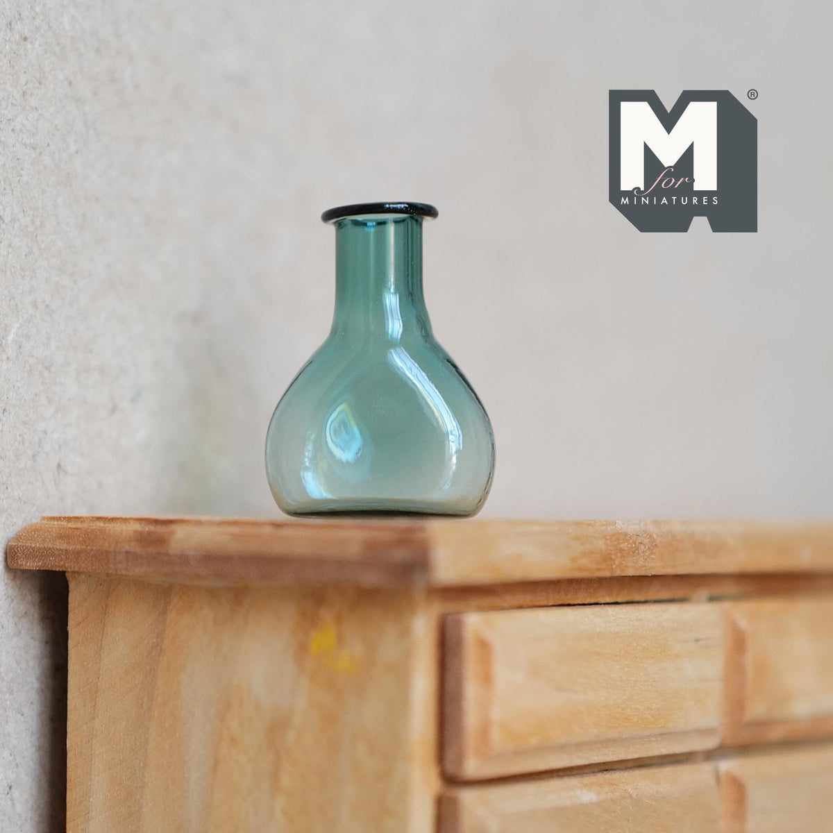 1:12 Scale Miniature Glass Bottle Vase, Round Body with Narrow Neck, 1 inch tall, DIY Dollhouse Supply (teal) (Q)