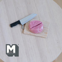 Miniature Pork on Cutting Board 1:12 Scale Dollhouse Food Chopping Board and Meat - E020