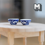 Miniature Ceramic Bowls Set of 2 , 1:12 Scale Dollhouse Tableware 11/16 inch tall (blue) - A083