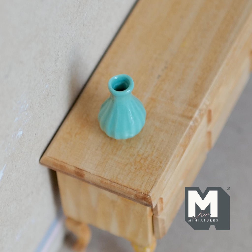 1:12 Scale Miniature Ceramic Bud Vase, Flared Neck, 1-1/16 inch tall, DIY Dollhouse Supply (green)