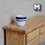 1:12 Scale Miniature Ceramic Planter Bowl with Striped Rim, 5/8 inch tall, DIY Dollhouse Supply (white and blue)