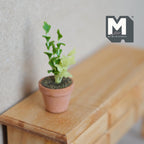 Miniatur-Topfpflanze mit Blättern im Tontopf, Maßstab 1:12, aufrechte Stiele, 2 inch hoch, DIY-Puppenhauszubehör (grün)
