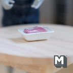 1:12 Scale Miniature Raw Steak Slice on White Tray, 1 inch long, DIY Dollhouse Supply (non edible)