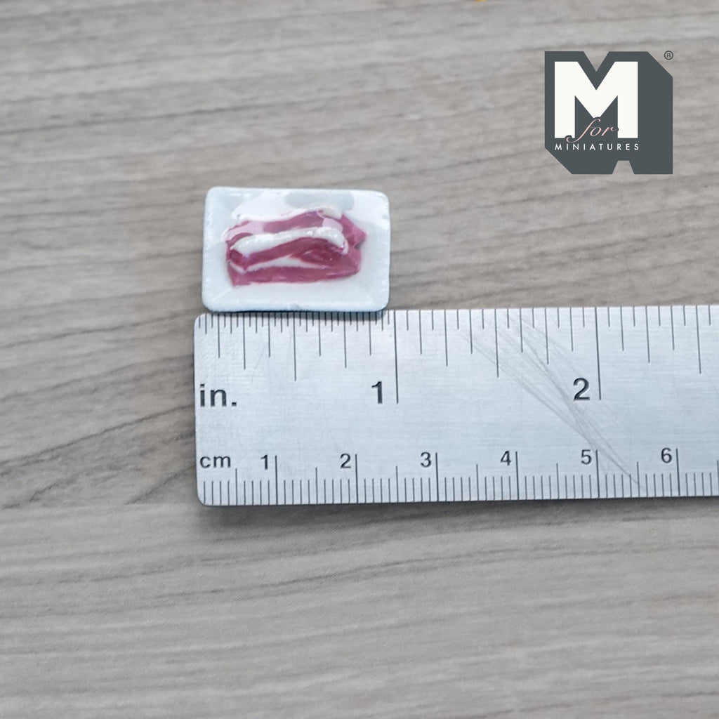 1:12 Scale Miniature Raw Steak Slice on White Tray, 1 inch long, DIY Dollhouse Supply (non edible)