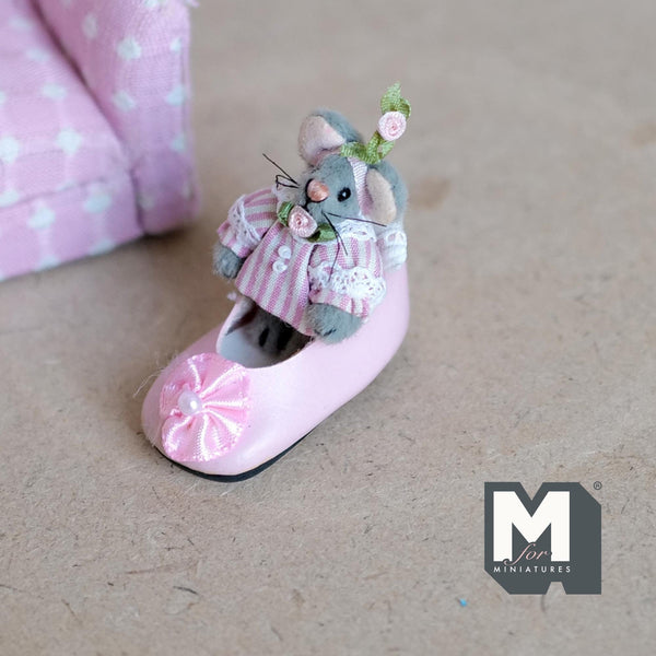 Miniature Mice in Ballet Shoe 1:12 Dollhouse Plush Mouse Doll 1-5/8 inch long (from WMB) - H047