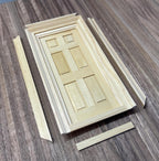 Miniatura in scala 1:12 porta a 6 pannelli non verniciata per casa delle bambole con doppio telaio e cornice posteriore, alta 7-5/8 inch