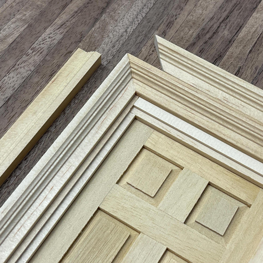 1:12 Scale Miniature Unpainted Dollhouse 6 Panel Door with Double Frame and Back Trim, 7-5/8 inch high