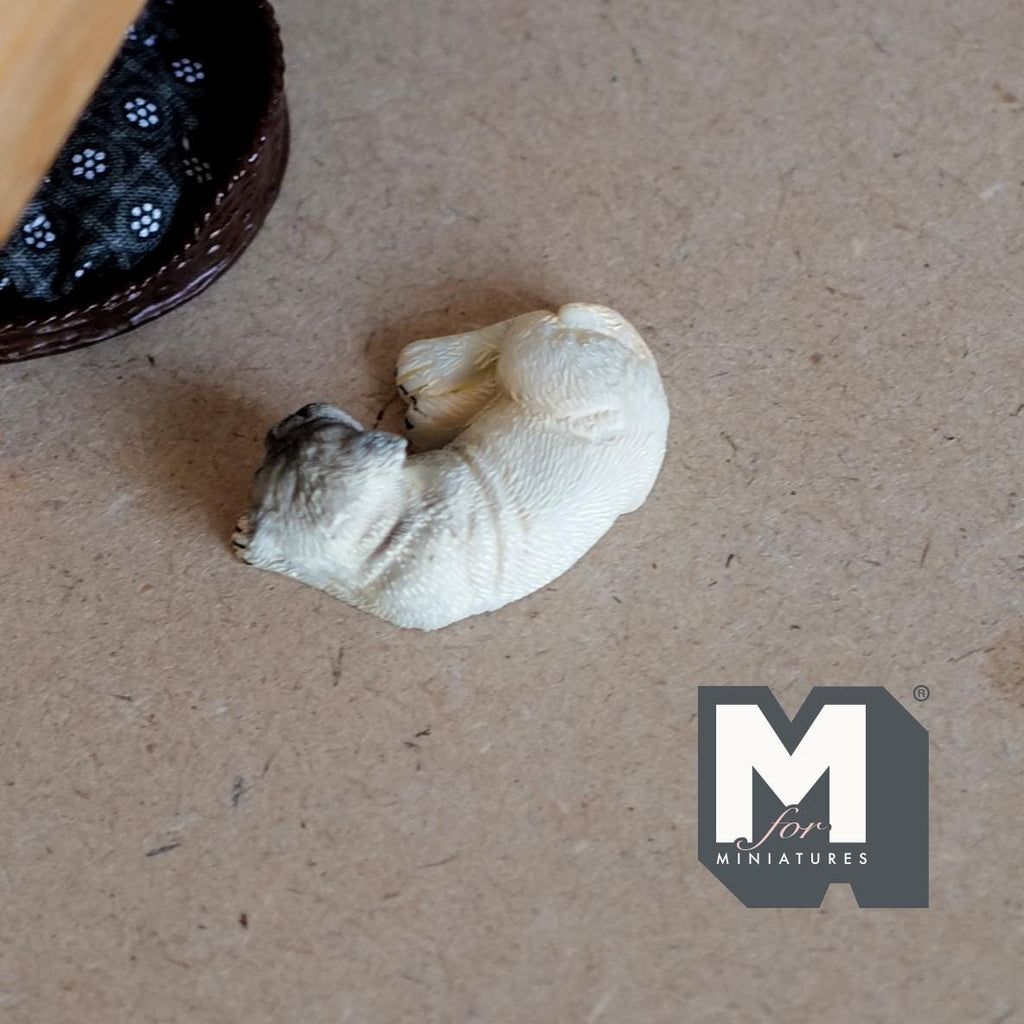 1:12 Scale Miniature Sleeping Pug Dog Figurine, 1-7/16 inch long, DIY Dollhouse Supply (cast resin) (beige)