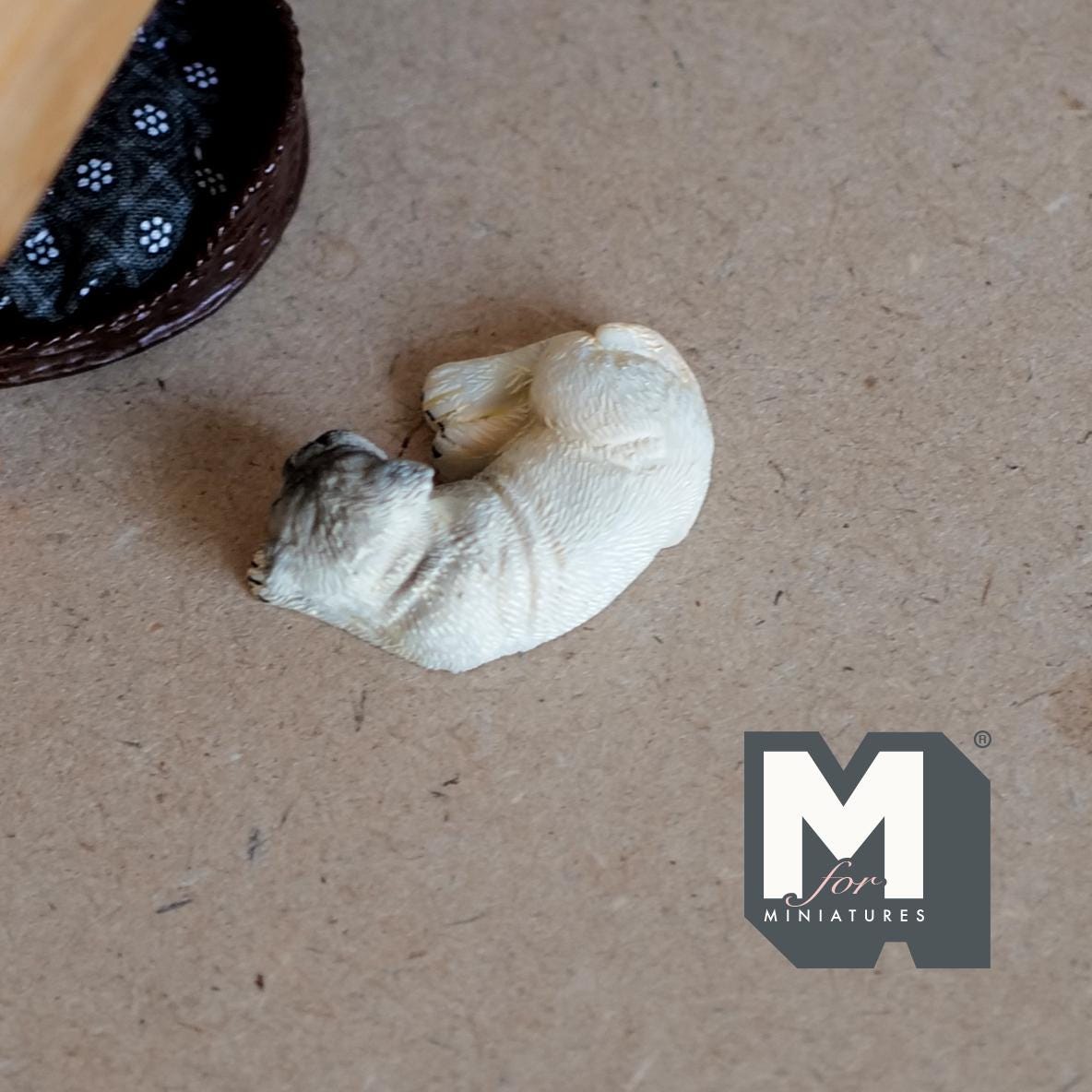 1:12 Scale Miniature Sleeping Pug Dog Figurine, 1-7/16 inch long, DIY Dollhouse Supply (cast resin) (beige)
