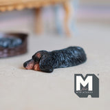 Miniature Sleeping Dachshund 1:12 Scale Wiener Dog 1-15/16 inch long (cast resin) (black) - C054