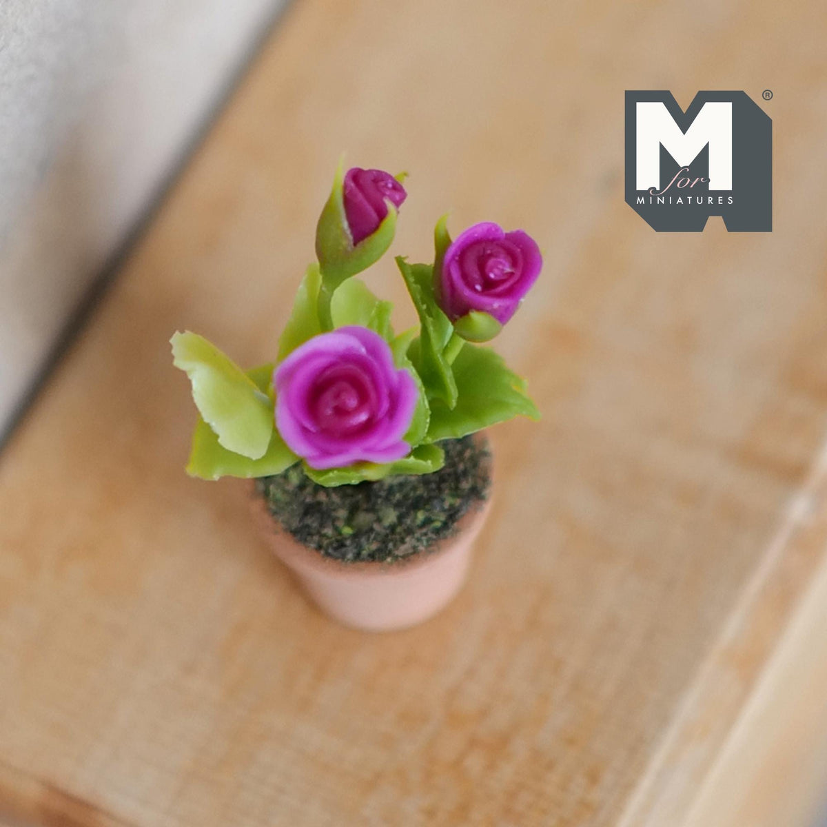 1:12 Scale Miniature Potted Roses, Terracotta Pot, 1 inch tall, DIY Dollhouse Supply (purple)