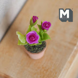 Dollhouse potted flower, dolls house Rose, decoration living room 1 12th scale miniature (purple) - F083