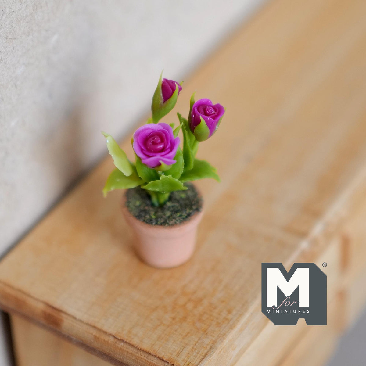 1:12 Scale Miniature Potted Roses, Terracotta Pot, 1 inch tall, DIY Dollhouse Supply (purple)