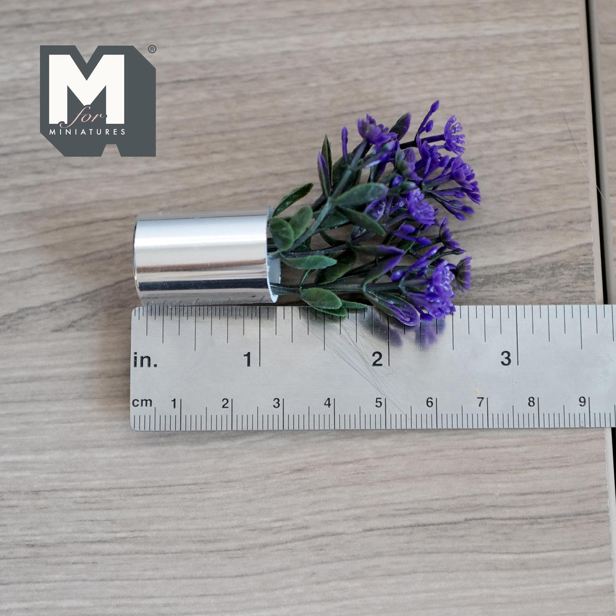 1:12 Scale Miniature Potted Flowering Plant in Silver Metal Pot, 2-3/8 inch tall, DIY Dollhouse Supply (purple)