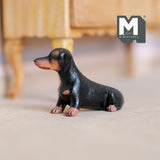 Miniature Sitting Dachshund 1:12 Scale Diorama Dog 1-7/8 inch long (cast resin) (black and brown) - C055