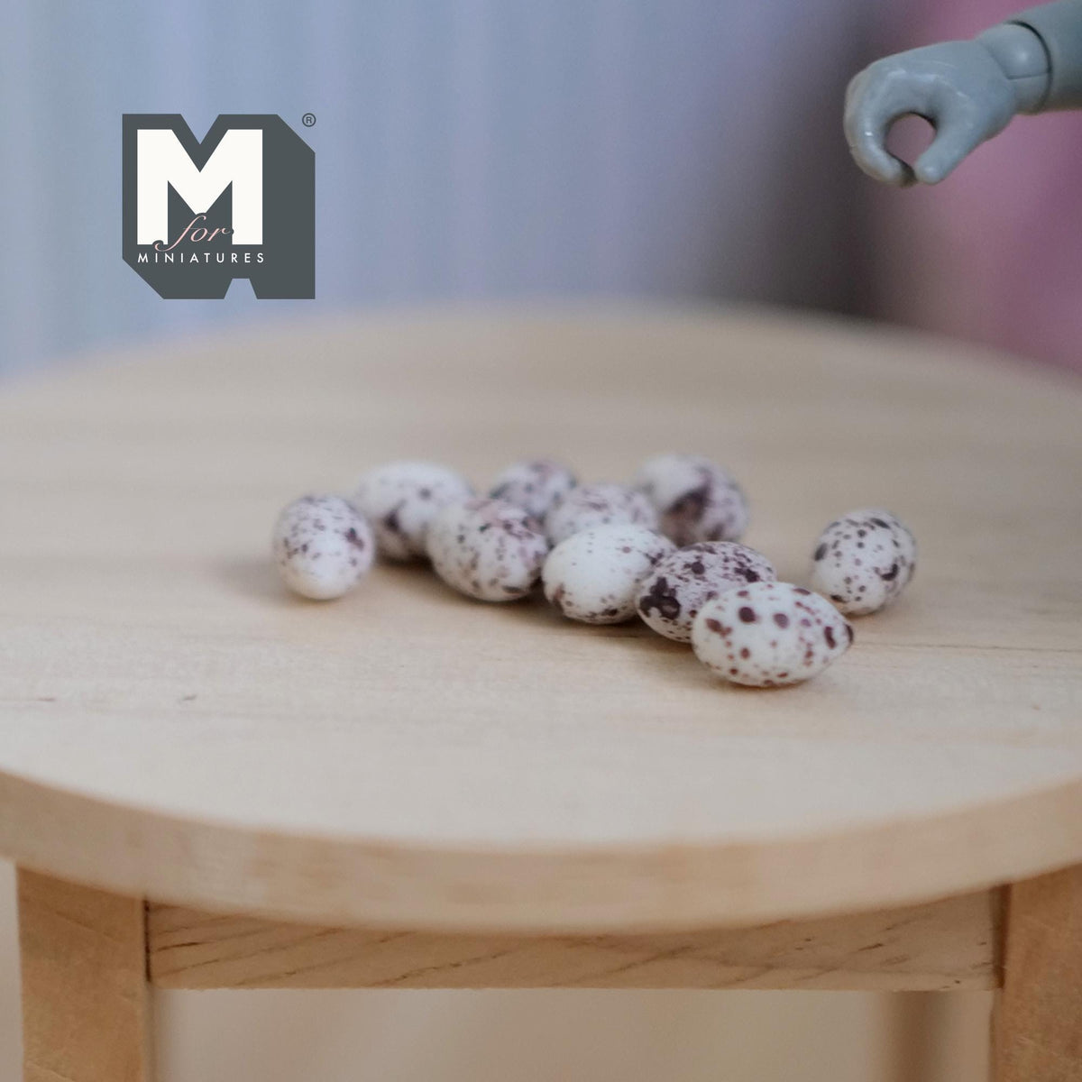 1:12 Scale Miniature Quail Eggs, Set of 10, 3/8 inch long, DIY Dollhouse Supply (resin) (non edible)