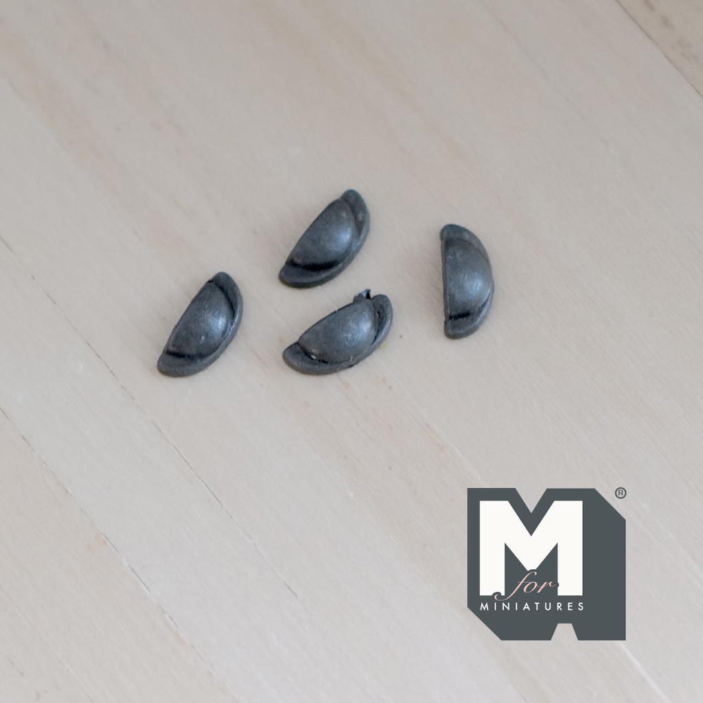 1:12 Scale Miniature Gray Half Moon Cabinet Pulls, Set of 4, 3/8 inch