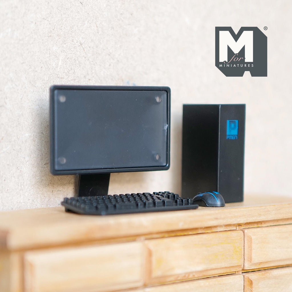1:12 Scale Miniature Desktop Computer with Monitor, Keyboard and Mouse, Set of 4, 1-9/16 inch tall, DIY Dollhouse Supply (non working)
