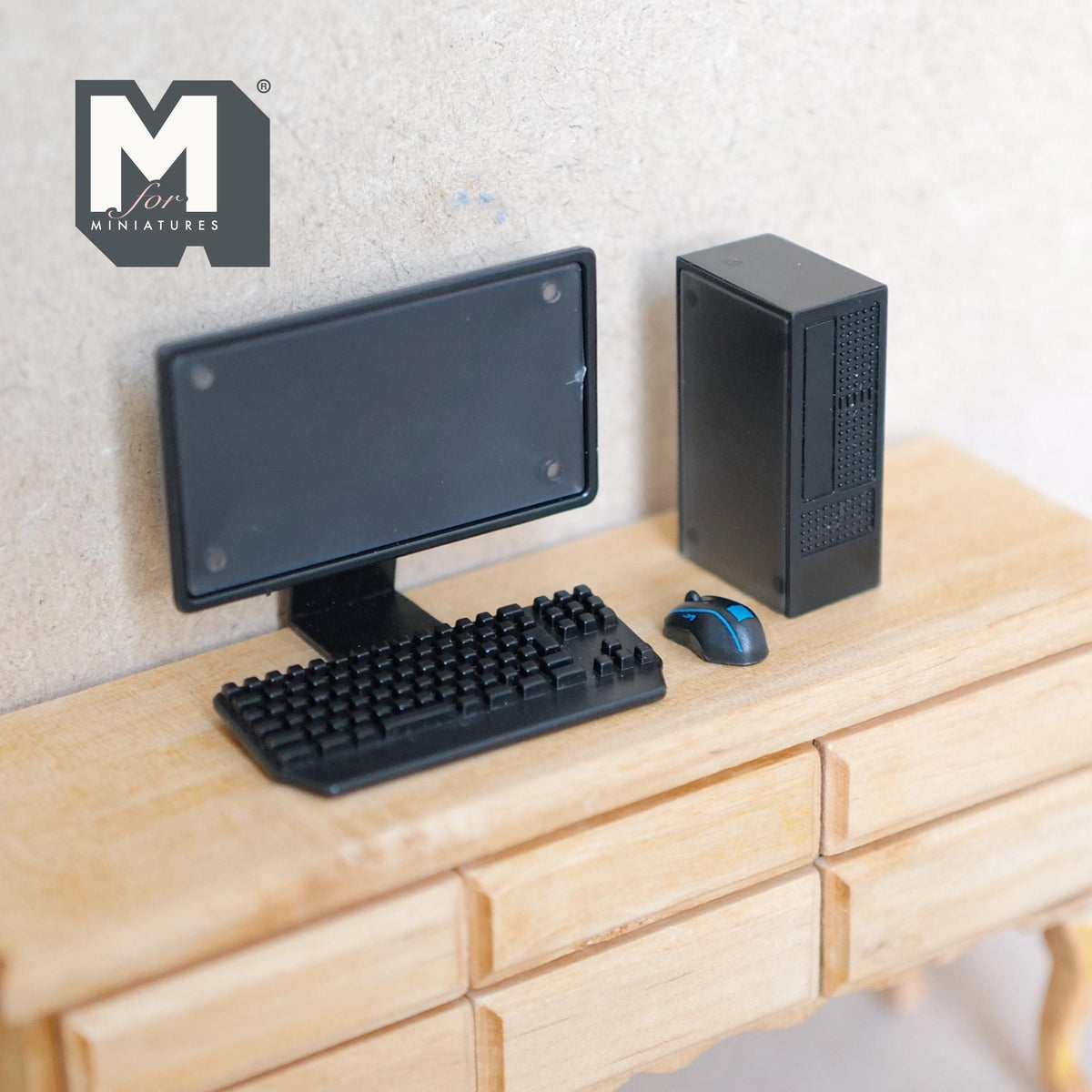 1:12 Scale Miniature Desktop Computer with Monitor, Keyboard and Mouse, Set of 4, 1-9/16 inch tall, DIY Dollhouse Supply (non working)