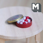 1:12 Scale Miniature Santa Candy Tin, Round, Filled with Red and White Candies, 15/16 inch dia., DIY Dollhouse Supply