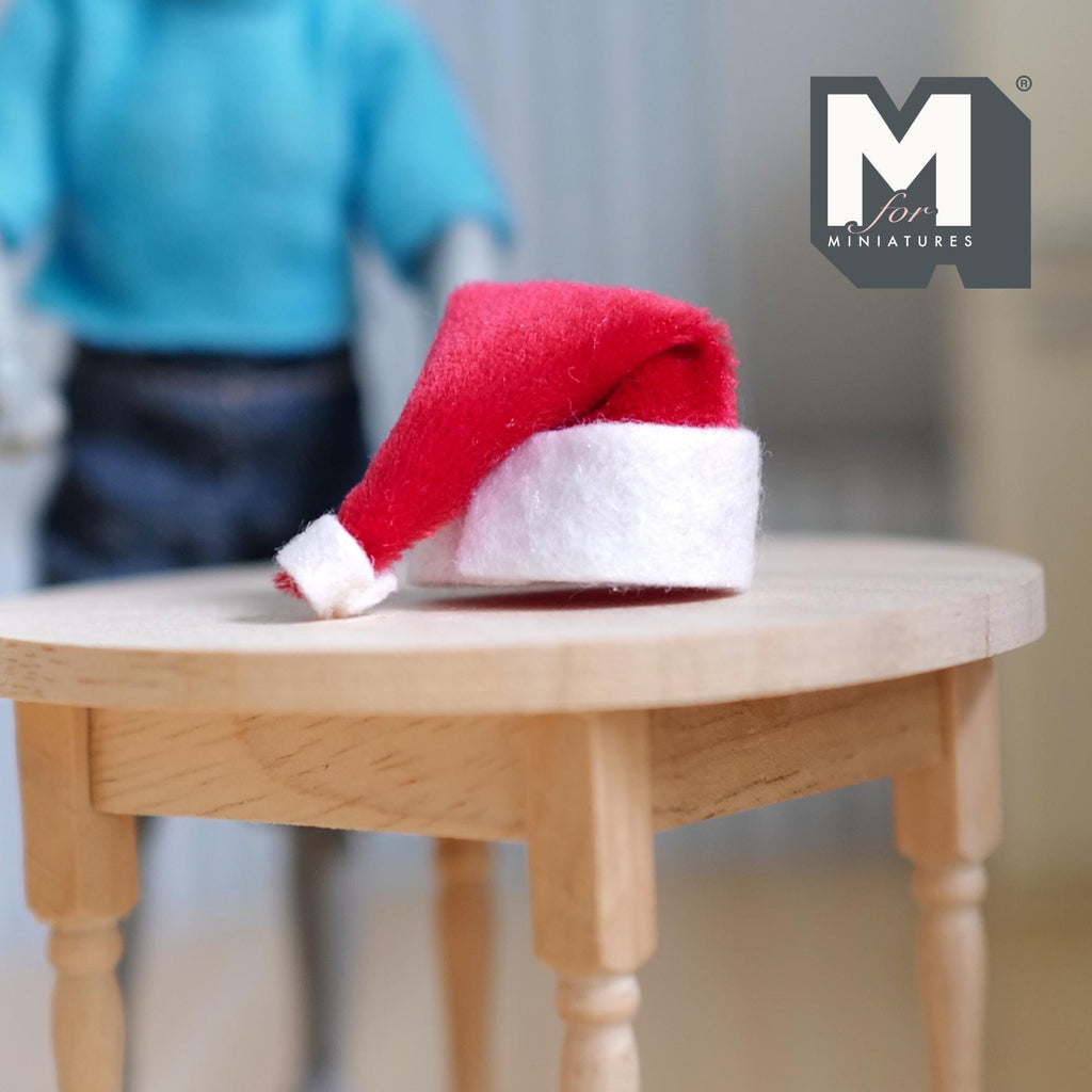 1:12 Scale Miniature Santa Hat with Pom Pom, 1 inch tall, DIY Dollhouse Supply (folded fabric)