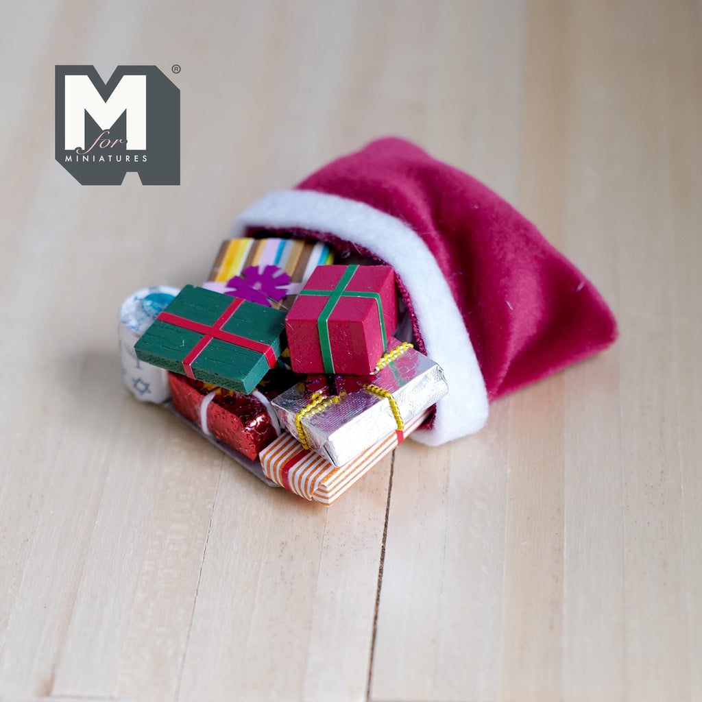 1:12 Scale Miniature Christmas Sack of Presents, Red with White Trim, 2-1/2 inch tall, DIY Dollhouse Supply (all in 1 piece)
