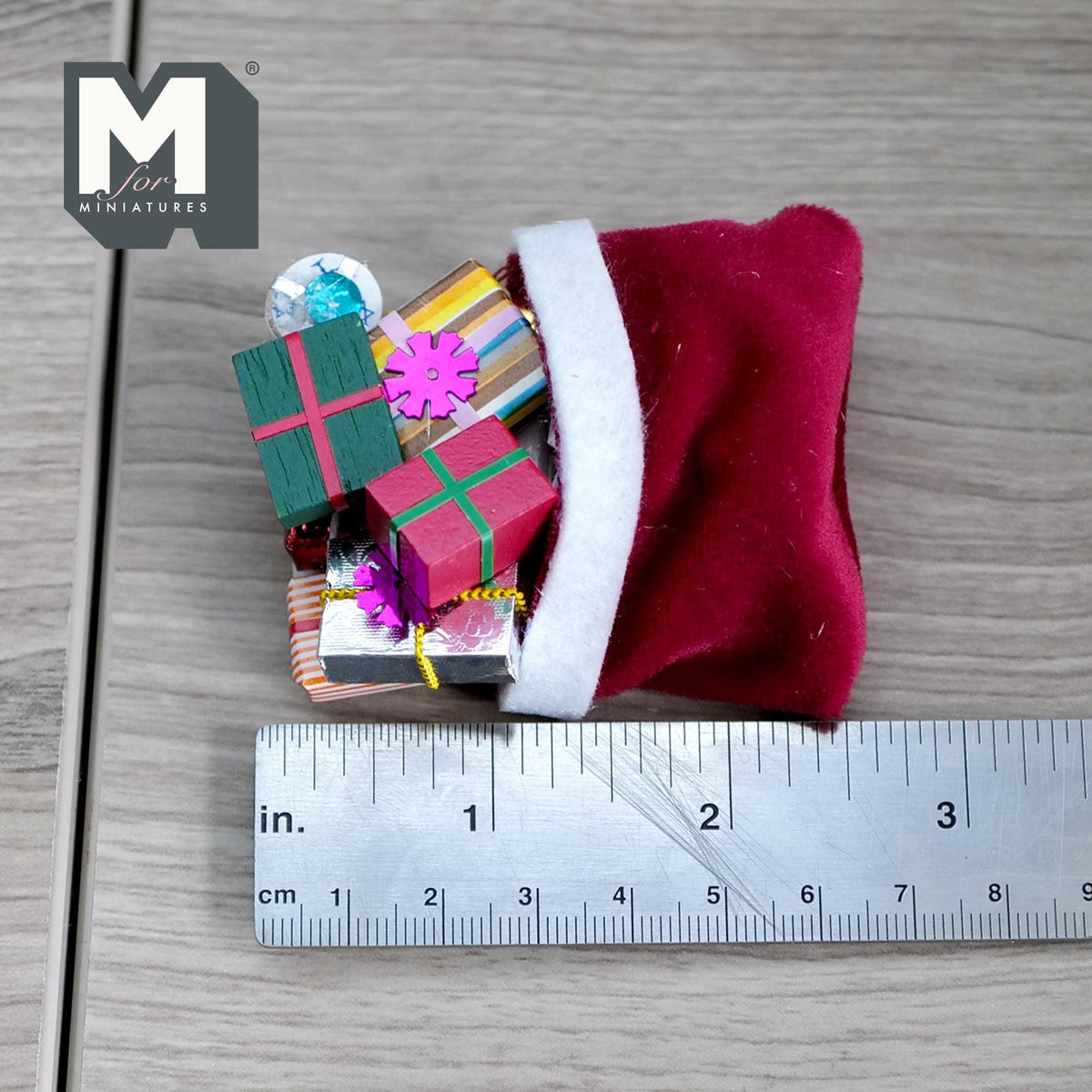 1:12 Scale Miniature Christmas Sack of Presents, Red with White Trim, 2-1/2 inch tall, DIY Dollhouse Supply (all in 1 piece)